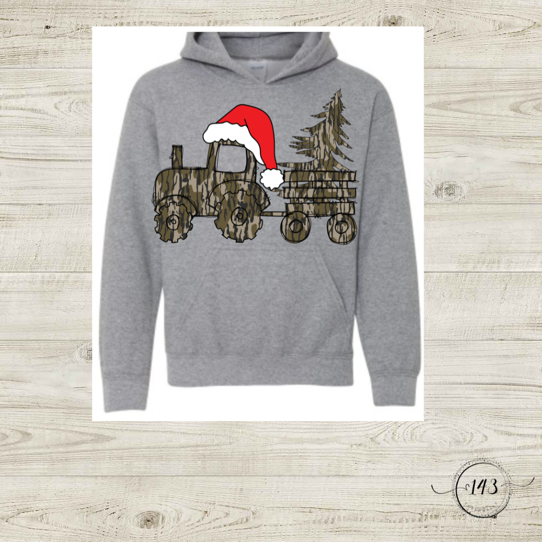 Camo Tractor with Santa Hat hoodie