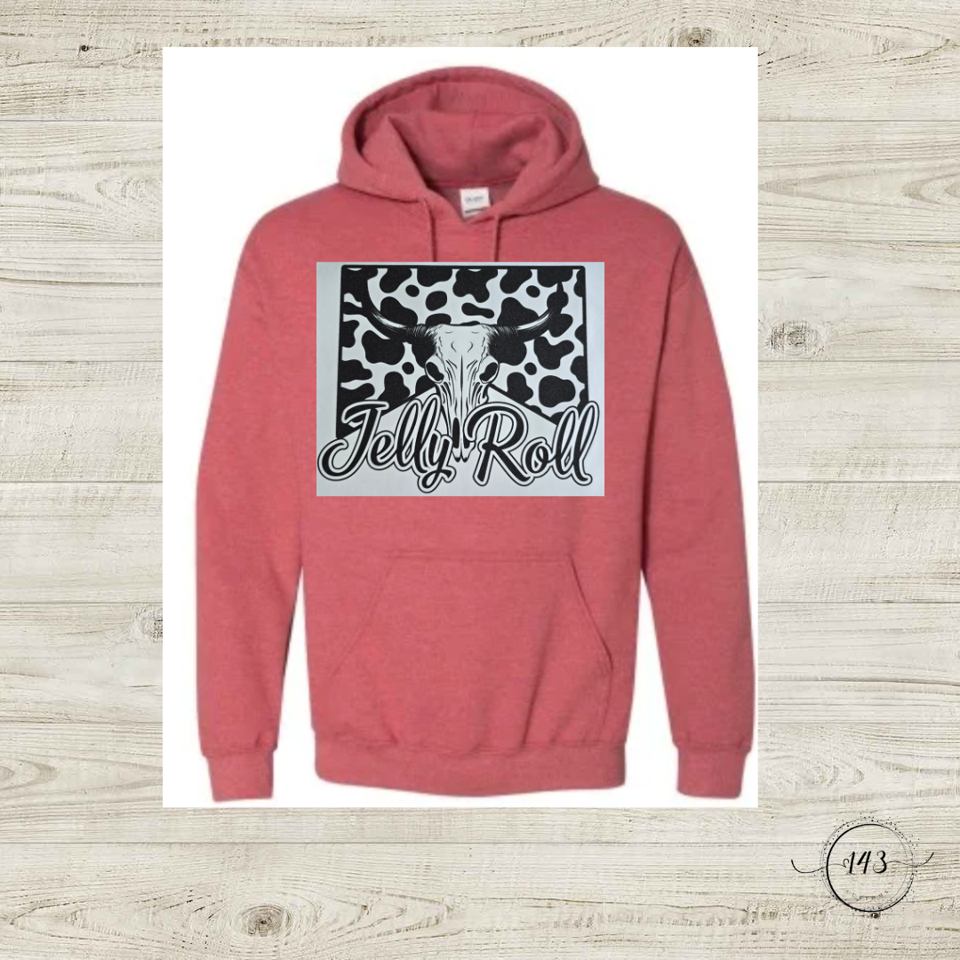 Jelly Roll Cow Print Skull Hoodie