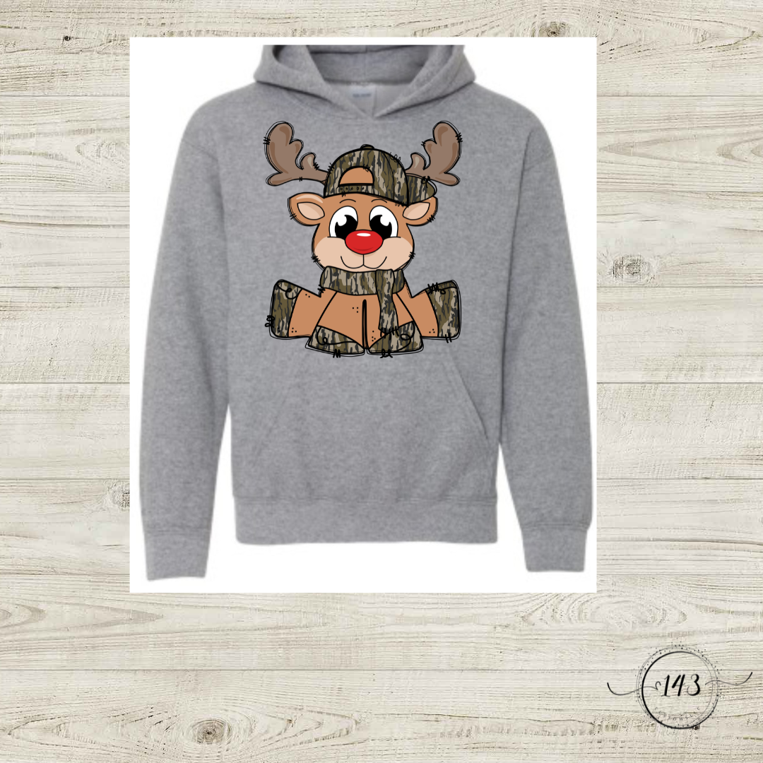 Reindeer with Camo Hat and Scarf Hoodie