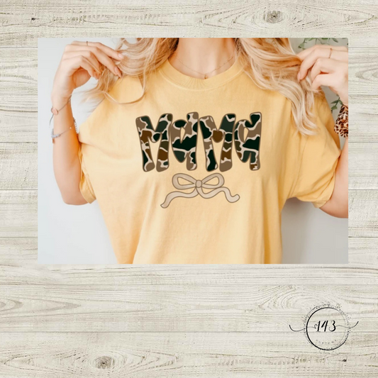 Mama Camo with Tan Bow