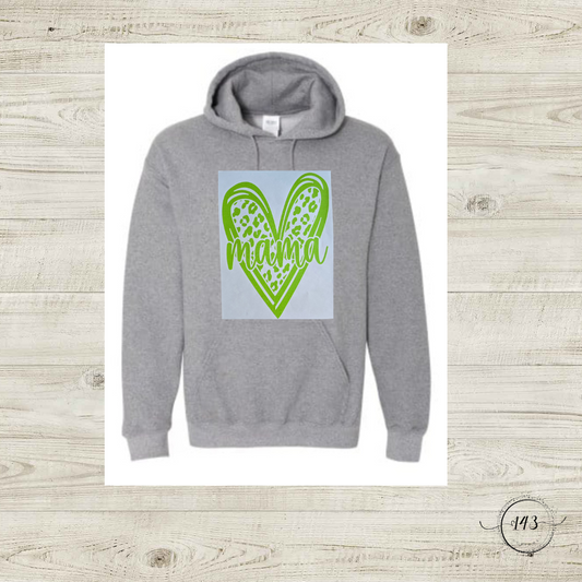 Neon Green Heart Mama Hoodie