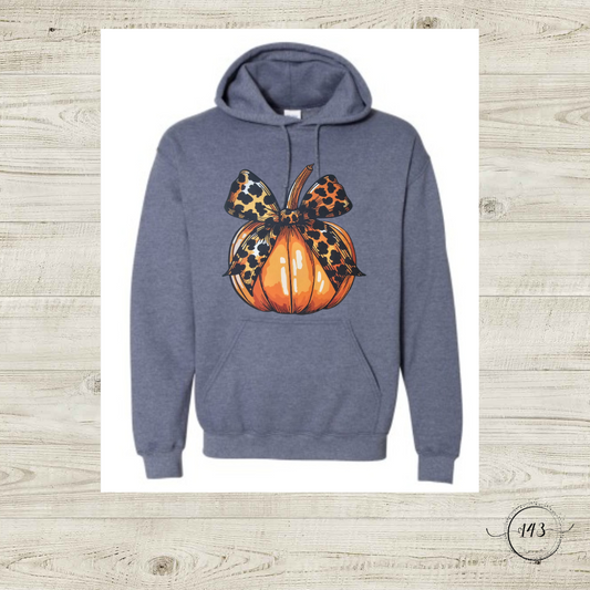 Pumpkin With Cow Print Bow Hoodie